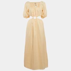 Faithfull The Brand Orange Linen Cut-Out Trianita Maxi Dress M