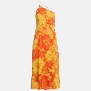 Faithfull The Brand Yellow/Orange Floral Print Linen Soko Midi Dress S
