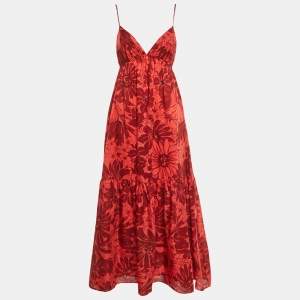Pre Owned Faithfull The Brand Crimson Zani Floral Cotton Anisha Maxi Dress M 
