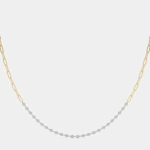 14K Yellow and White Gold Lab Grown Diamond By the Yard Necklace with Paperclip Chain (2.00 Ct)