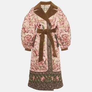 Pre Owned Farm Rio X Barbour Pink Printed Synthetic Quilted Coat XS