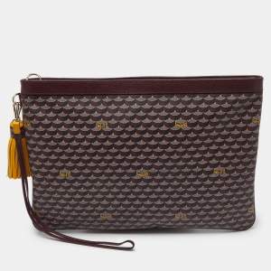Faure Le Page Burgundy Coated Canvas and Leather Pochette Zip 41 Bag