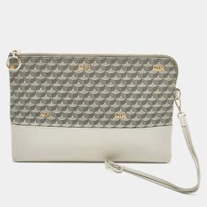 Faure Le Page Grey Coated Canvas and Leather Wristlet Pouch