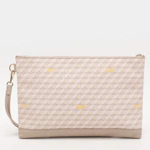 Faure Le Page Beige/Grey Coated Canvas and Leather Wristlet Pouch