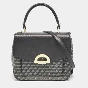 Faure Le Page Black Coated Canvas and Leather Parade Top Handle Bag