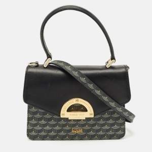 Faure Le Page Black/Grey Coated Canvas and Leather Parade Top Handle Bag