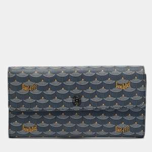 Pre Owned Faure Le Page Blue/Black Coated Canvas Continental Flap Wallet