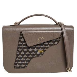 Faure Le Page Olive Green Leather and Coated Canvas Calibre 27 Top Handle Bag