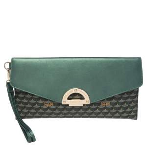 Faure Le Page Green Coated Canvas and Leather Parade Clutch 