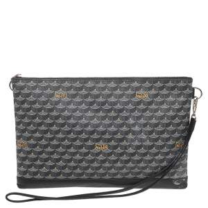 Fauré Le Page Black/Grey Coated Canvas And Leather Wristlet Clutch