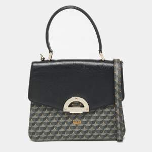 Faure Le Page Black Coated Canvas and Leather Parade Top Handle Bag