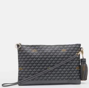 Faure Le Page Grey Coated Canvas and Leather Wristlet Clutch