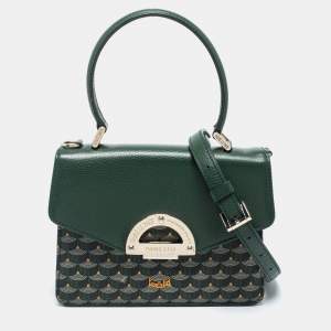 Faure Le Page Green Coated Canvas and Leather Parade Top Handle Bag 