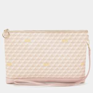 Faure Le Page Pink/Peack Coated Canvas and Leather Wristlet Clutch