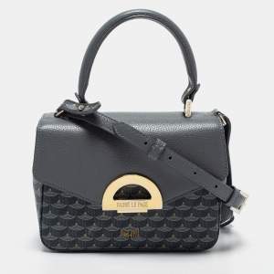Faure Le Page Grey Coated Canvas and Leather Parade Top Handle Bag