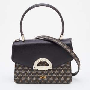 Faure Le Page Brown Coated Canvas and Leather Parade Top Handle Bag 