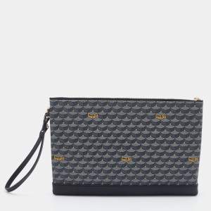 Faure Le Page Black Coated Canvas and Leather Wristlet Clutch