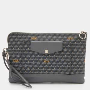 Faure Le Page Grey Coated Canvas and Leather Wristlet Clutch