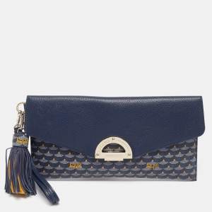 Faure Le Page Navy Blue Coated Canvas and Leather Parade Clutch 