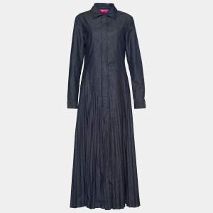 Fendi Jeans Vintage Blue Denim Pleated Long Coat M