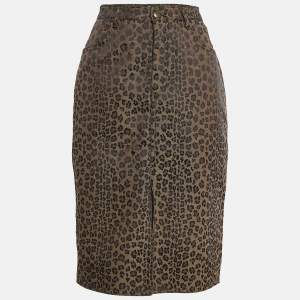 Fendi Jeans Vintage Brown Leopard Patterned Jacquard Midi Skirt L