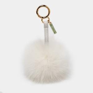 Pre Owned Fendi White Fox Fur Pom Pom Bag Charm