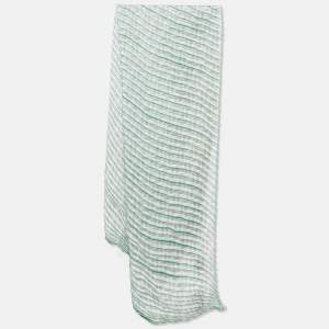 Fendi Grey/Green Stripe Zucca Print Satin Plisse Stole 