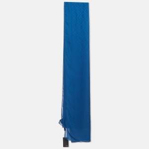 Fendi Blue Zucca Jacquard Crepe Silk Stole 