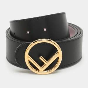 Fendi Black/Pink Leather F Logo Round Reversible Belt