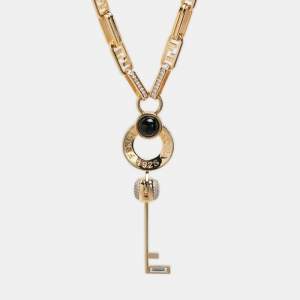 Fendi Gold Tone Metal Crystal Master Key Necklace