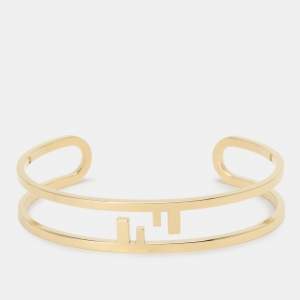 Fendi Gold Tone Metal Cut-Out FF Cuff Bracelet