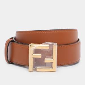 Pre Owned Fendi Black Leather FF Buckle Belt 90 CM