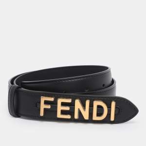 Pre Owned Fendi Black Leather Fendigraphy Waist Belt 75CM