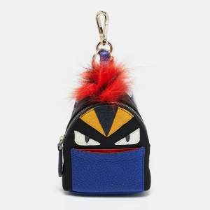 Pre Owned Fendi Monster Multicolor Micro Leather, Fur and Nylon Backpack Bag Charm