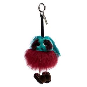 Pre Owned Fendi Red/Green Fox Fur Dad Mink Bag Charm