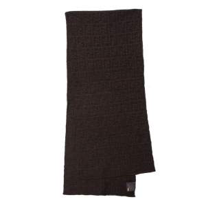 Pre Owned Fendi Brown Zucca Patterned Wool Stole