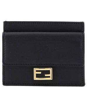 Pre Owned Fendi Black Leather Baguette FF Card Holder 