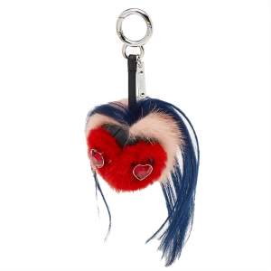 Pre Owned Fendi Multicolour Fur Heart Eyes Bug Bag Charm  