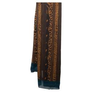 Pre Owned Fendi Brown Striped Printed Silk Scarf