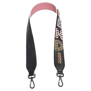 Pre Owned Fendi Black Leather Stud Embellished Logo Bag Strap
