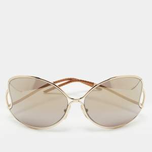 Pre Owned Fendi Pale Gold/Grey FS5178 Oversized Butterfly Sunglasses