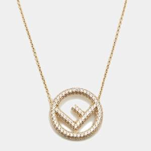 Pre Owned Fendi F Is Fendi Crystal Embellished Gold Tone Necklace
