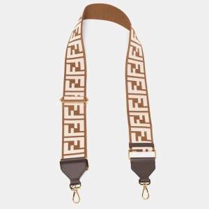 Pre Owned Fendi Brown/Light Pink Fabric and Leather FF Strap You Shoulder Bag Strap