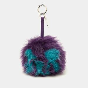 Fendi Purple/Blue Fox Fur Pom Pom Bag Charm