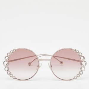 Pre Owned Fendi Rose Gold Tone/Pink Gradient FF0324/S Crystal Round Sunglasses