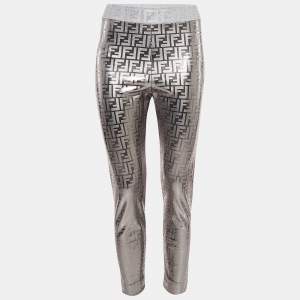 Fendi Silver Monogram Print Knit Trousers M