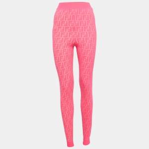 Fendi Fluorescent Pink Zucca Knit Leggings M