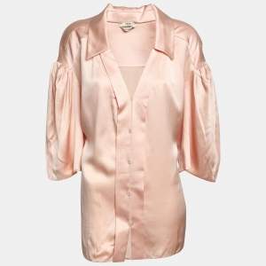 Fendi Beige Silk Satin Button Front Top S