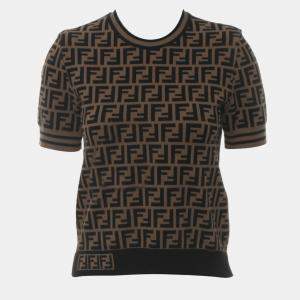 Fendi Brown Viscose, Polyester Zucca Monogram Pullover Sweater Top IT Women 40
