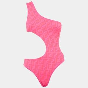 Fendi Neon Pink Zucca Print Jersey Cut-Out Swimsuit M